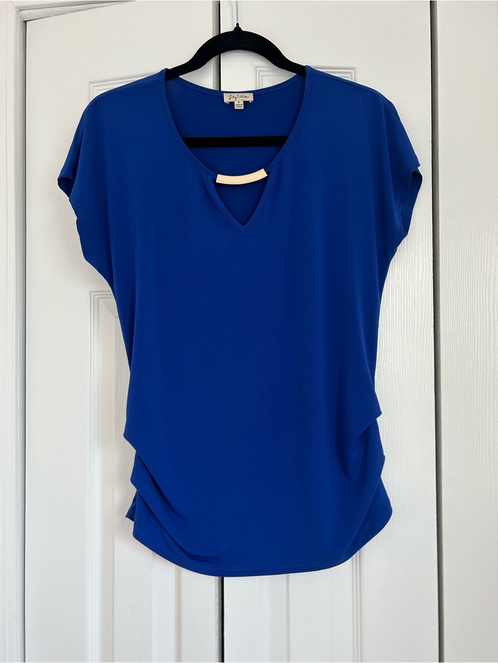 Lily White Royal Blue Short-Sleeve Keyhole Top